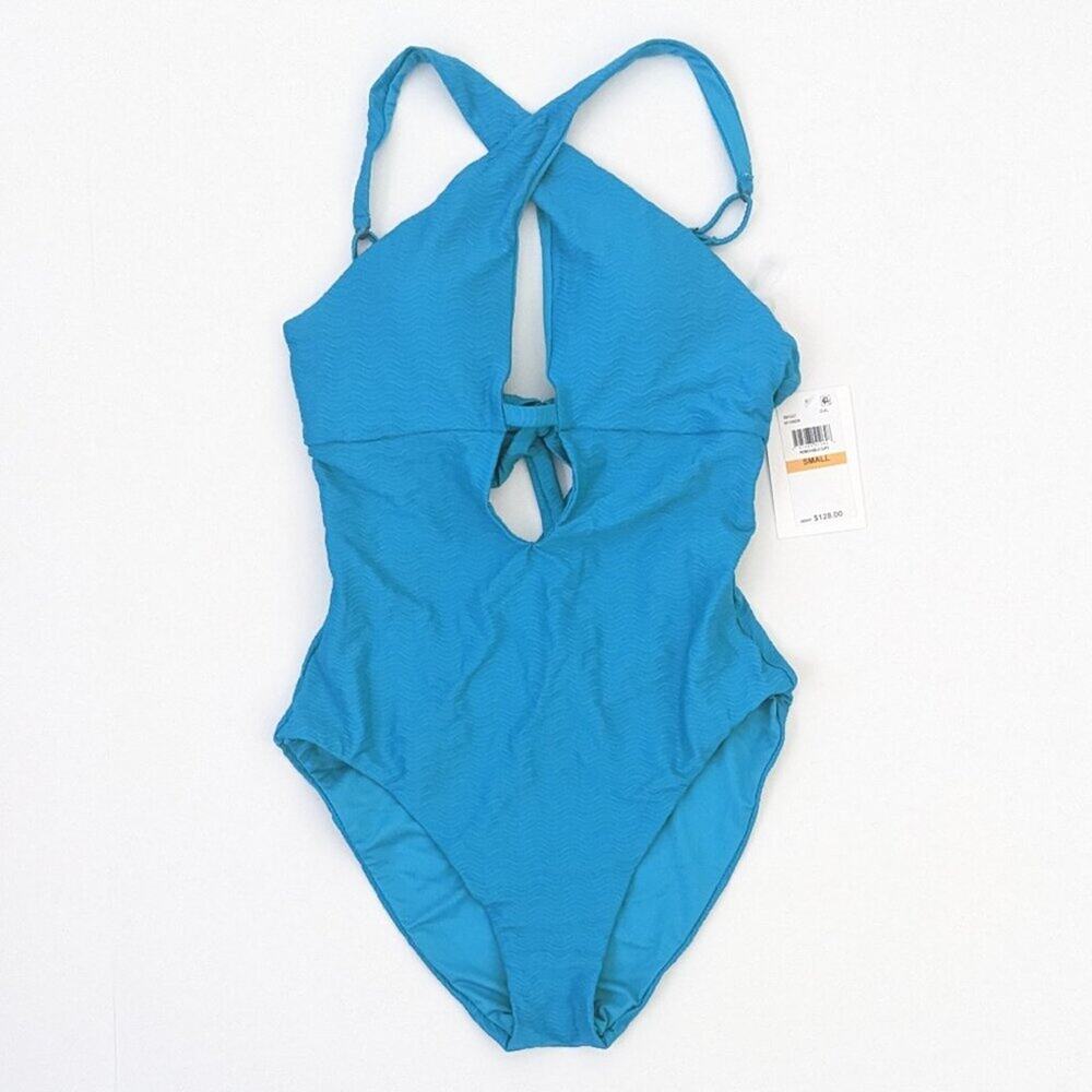 Becca Tessa High Neck One-Piece Swimsuit, Gulf, Women's Small